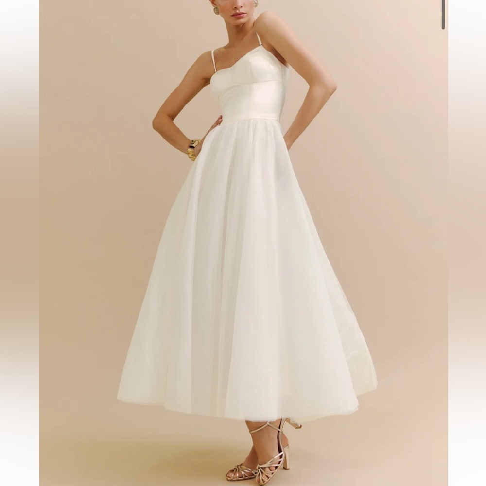NWT NEW Reformation Alouette Tulle Midi Dress in Fior Di Latte